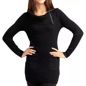 NWT- New York & Company- Zippered, Cowl Neck, Tunic Sweater- Brown- Size: Small